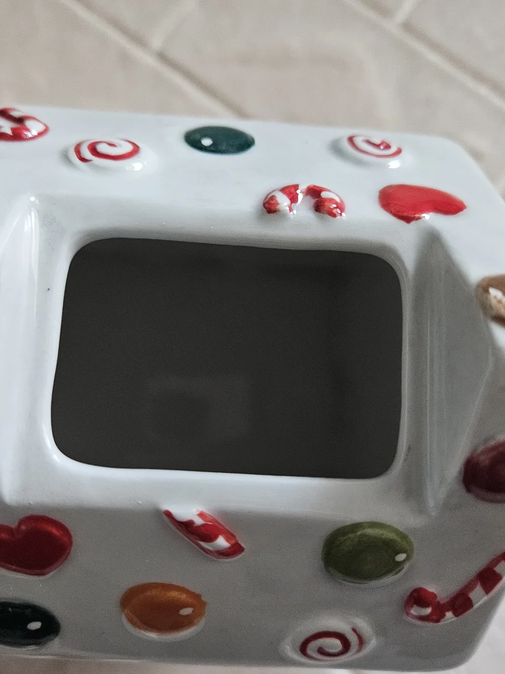 Studio Nova White Gingerbread House Teapot with Red, Green, Orange Accents